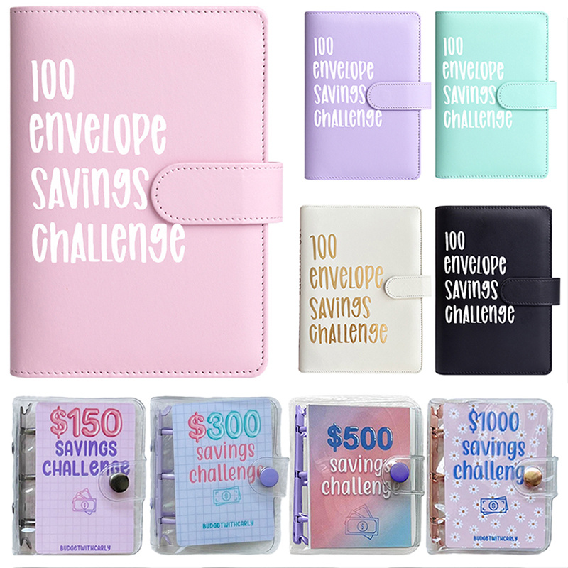  Carpeta de ahorro de dinero con 100 sobres, carpeta de ahorro  de dinero, 100 sobres, carpeta de ahorros, libro de desafíos de ahorro A5  (morado) : Productos de Oficina