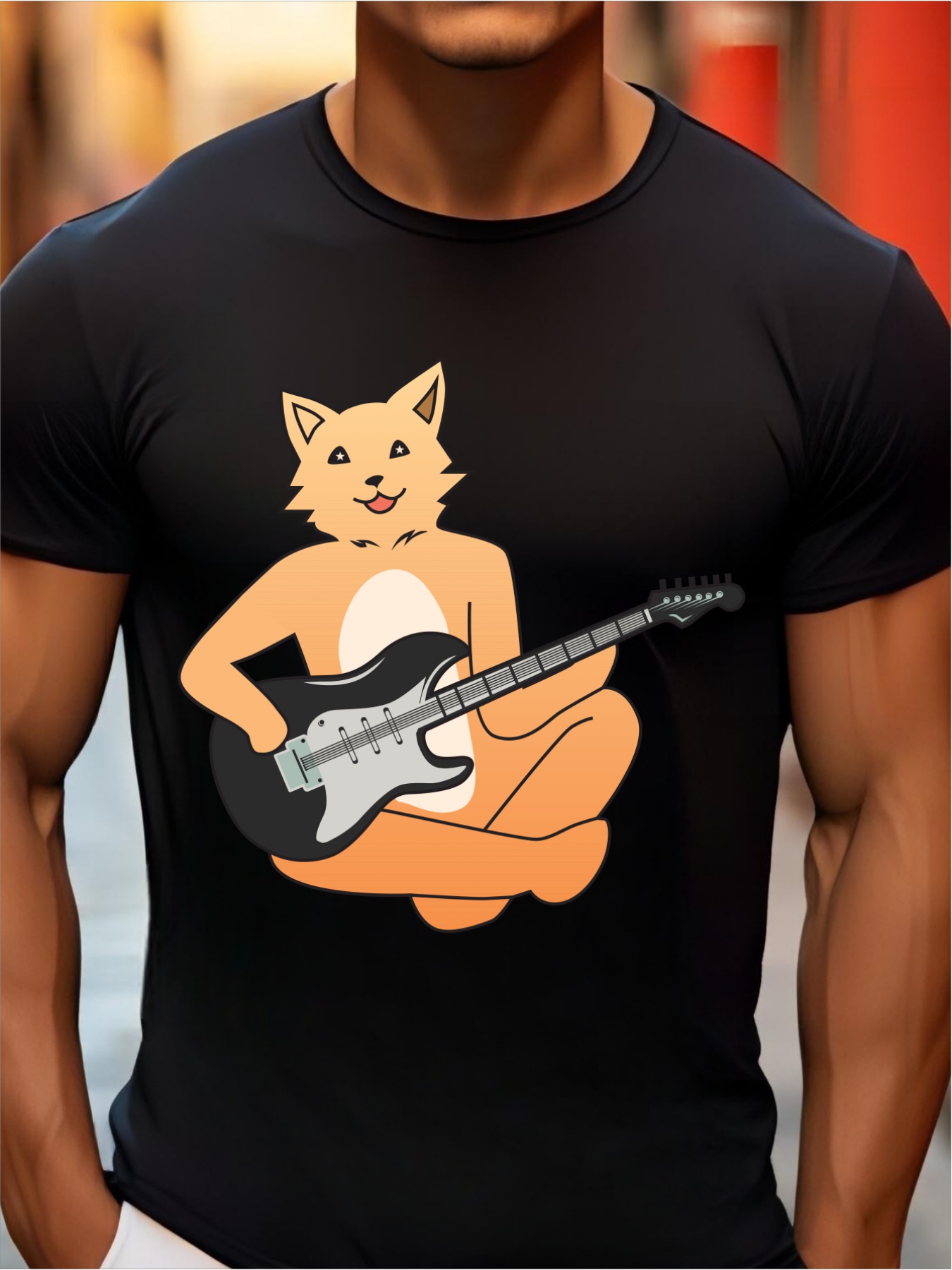 Cat Playing Guitar Print, Men's Graphic Design Crew Active T-shirt, Casual Comfy T-shirts For Summer, Men's Clothing Tops For Gym Workout Running - Temu
