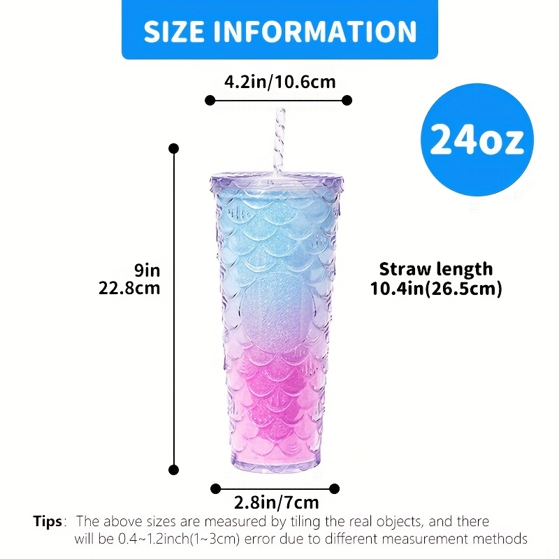 Gradient Color Mermaid Straw Cup Double layer Plastic Water - Temu