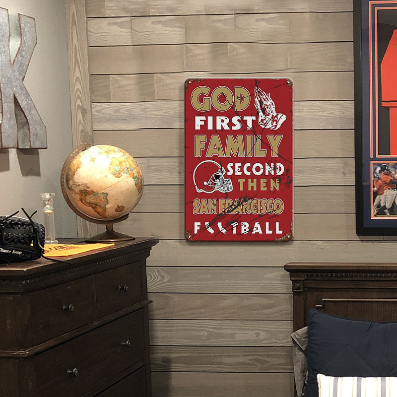 : Vintage Sports Poster Metal Football Tin Sign  8x12in(20x30cm)-American Football God first Family second Then  football-Retro Poster for football fans gift,bar, cafe, restaurant wall  decor art-DC03: Posters & Prints