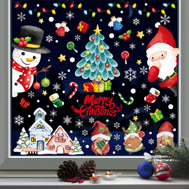 Lot De 9 Autocollants Fenêtre Noël - Décorations Hiver PVC 30x20 Cm - Double Face Réutilisable