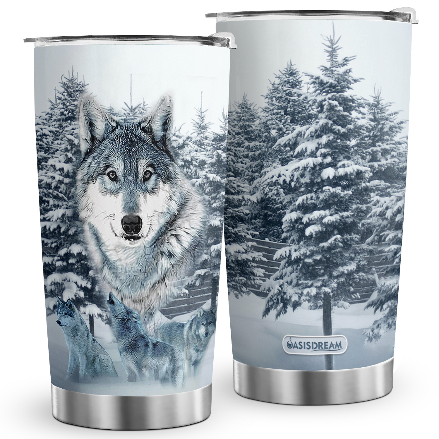 

1pc 20oz Snow Wolf Tumbler Cup, Insulated Travel Coffee Mug With Lid Stainless Steel Double Wall Vacuum Vacuum-insulated Flask Water Cup