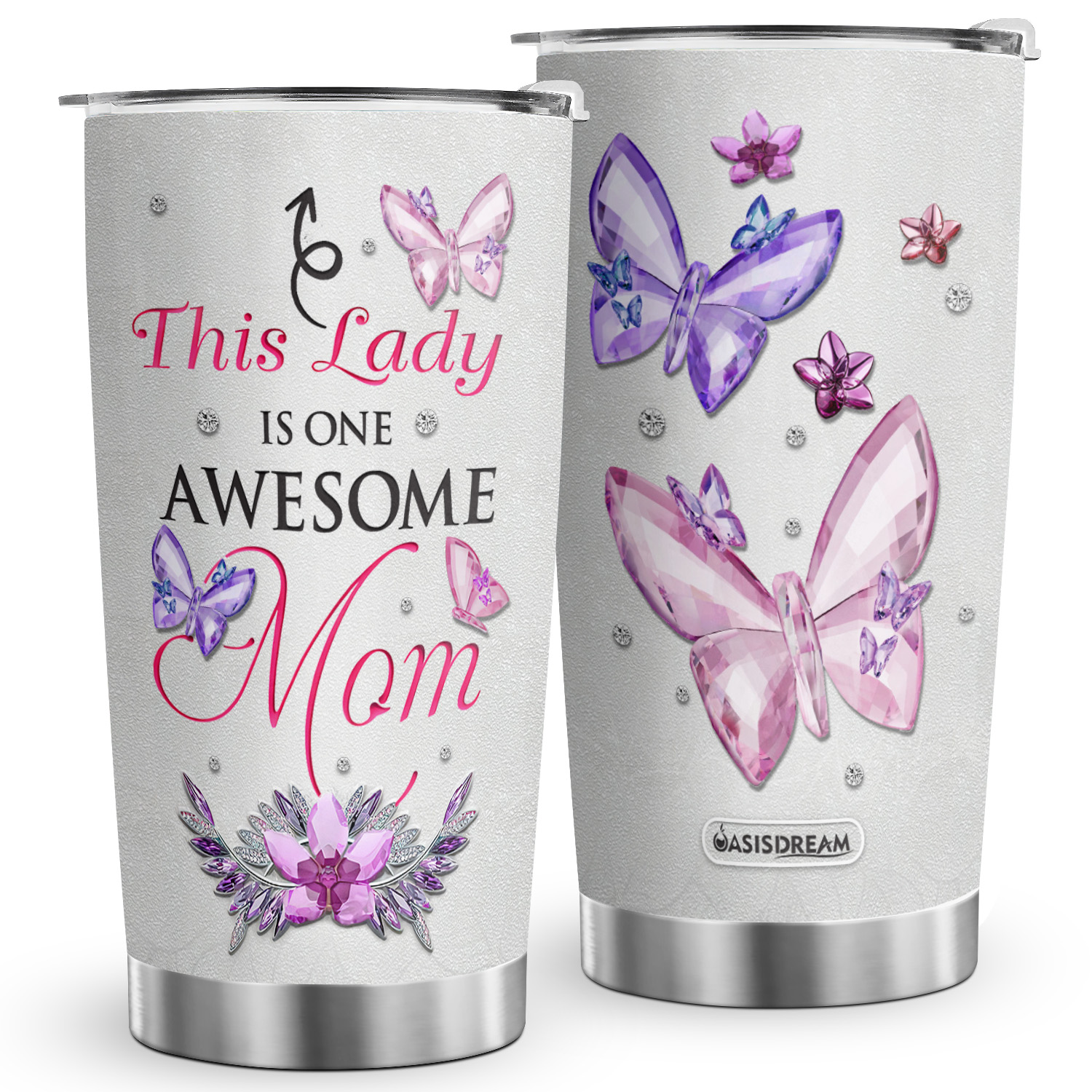 

1pc 20oz Printed Crystal Jewelry Butterfly Gifts For Women Valentines Day Gifts Vacuum-insulated Flask Tumbler Cup, Insulated Travel Mug With Lid