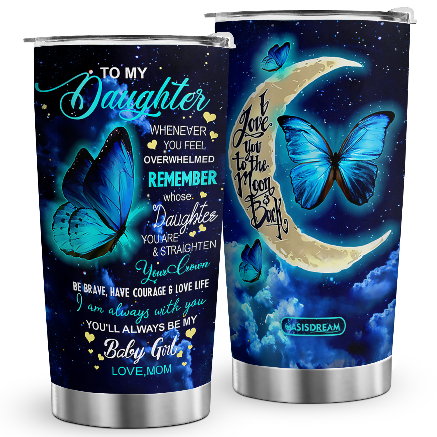 

1pc 20oz Daughter Gifts For Mom, Love You To The Moon And Back Unique Inspirational Gifts Tumbler Cup, Insulated Travel Coffee Mug With Lid