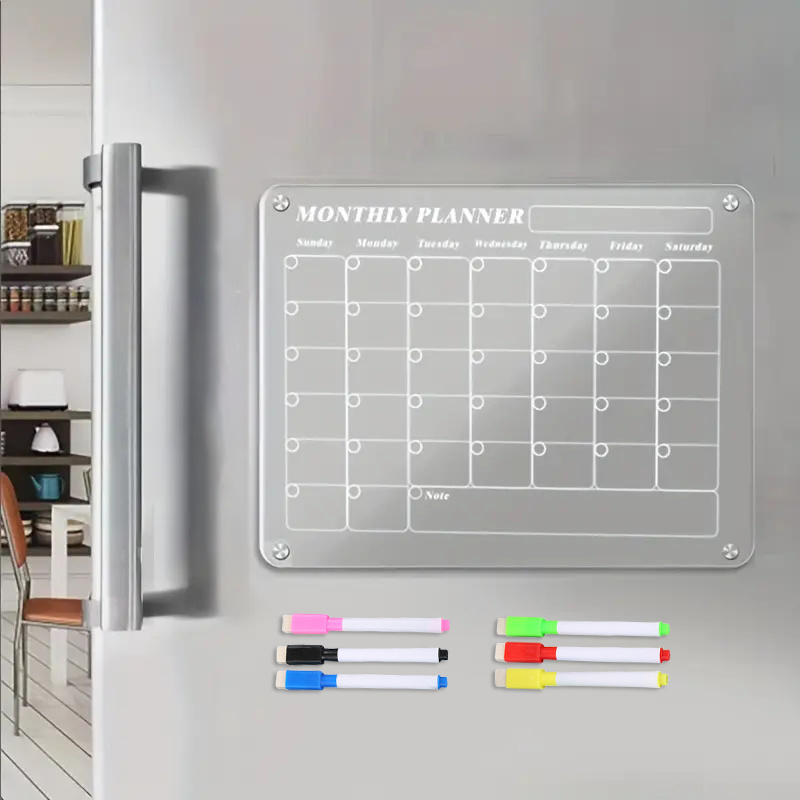 Calendario magnético de acrílico para refrigerador, 2 unidades, calendario  transparente de borrado en seco para refrigerador, calendario familiar