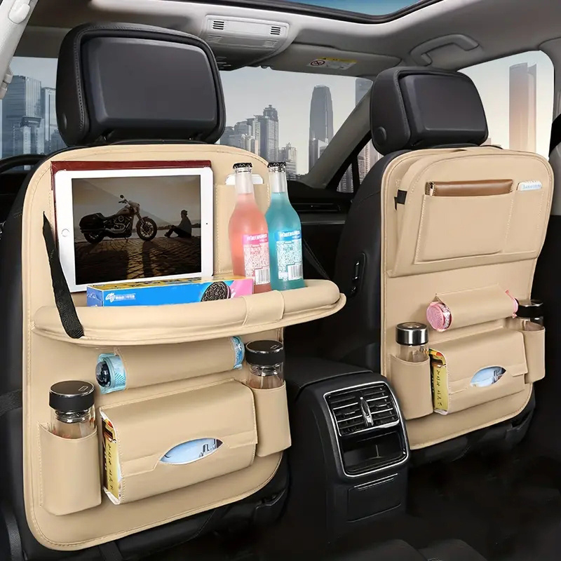 Car Back Seat Pu Leather Storage Bag Tray Storage Pockets - Temu