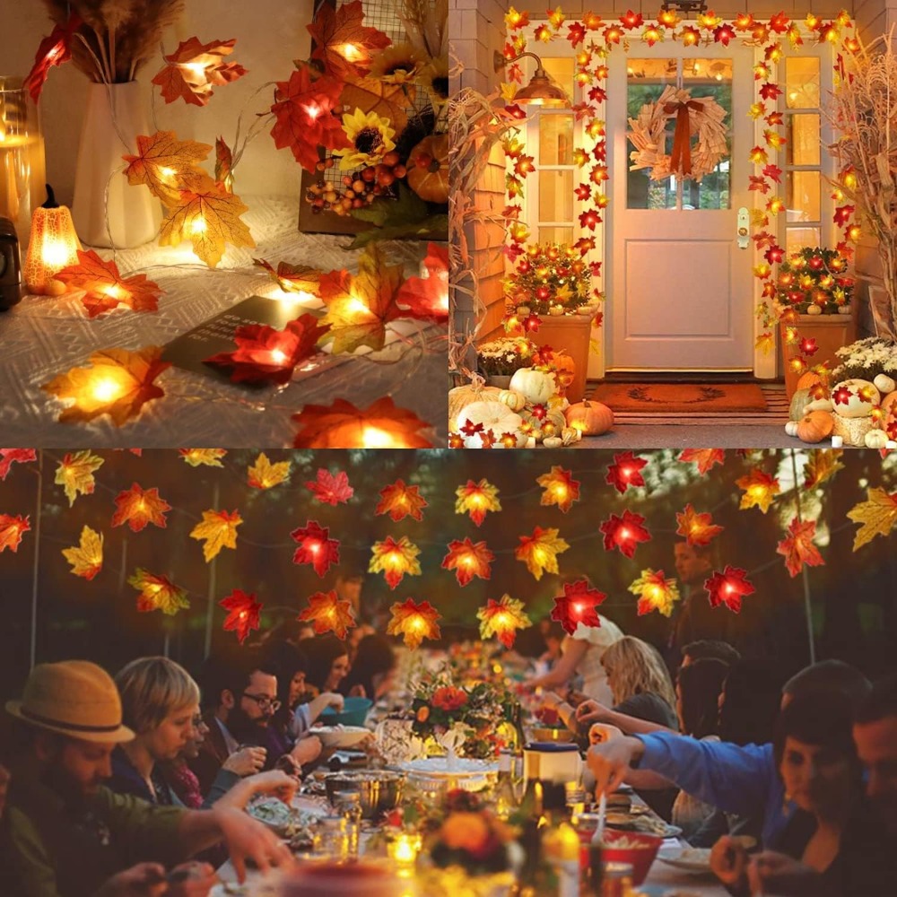 1 Paquet/2 Paquets De Décorations D'automne Guirlande Lumineuse En Forme De  Feuille D'érable Multicolore, 20 Pieds, 40 LED, Fonctionne À Piles,  Guirlande De Feuilles D'automne Avec Guirlande Lumineuse, Mariage, Récolte  D'automne, Table