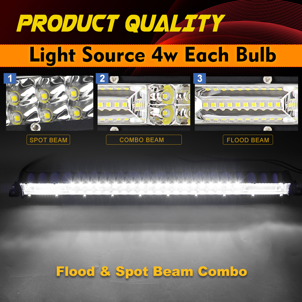 Willpower Barra de luz LED de 20 pulgadas, 510 W, haz de inundación, barra  LED de 12 V, 24 V, impermeable, luces de conducción todoterreno, luces