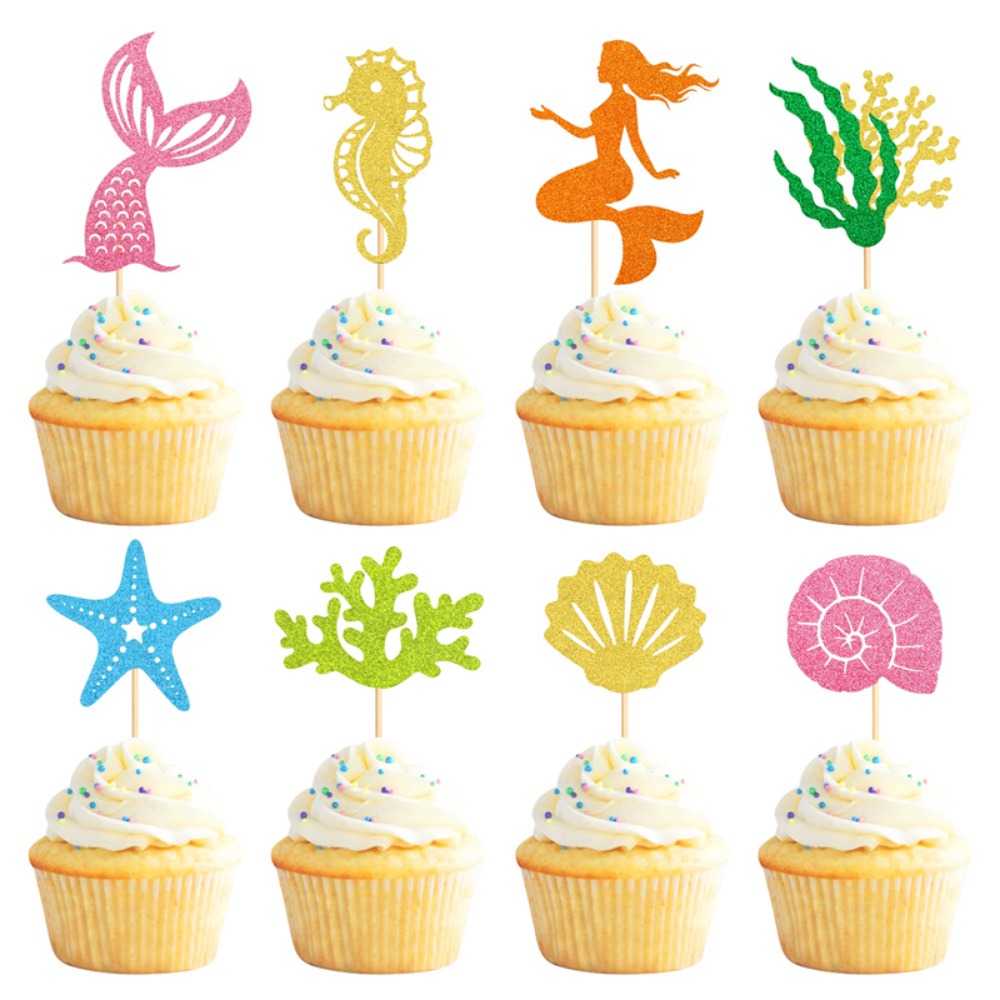Mermaid Cake Decorations Kit Themed Cupcake Topper Picks - Temu