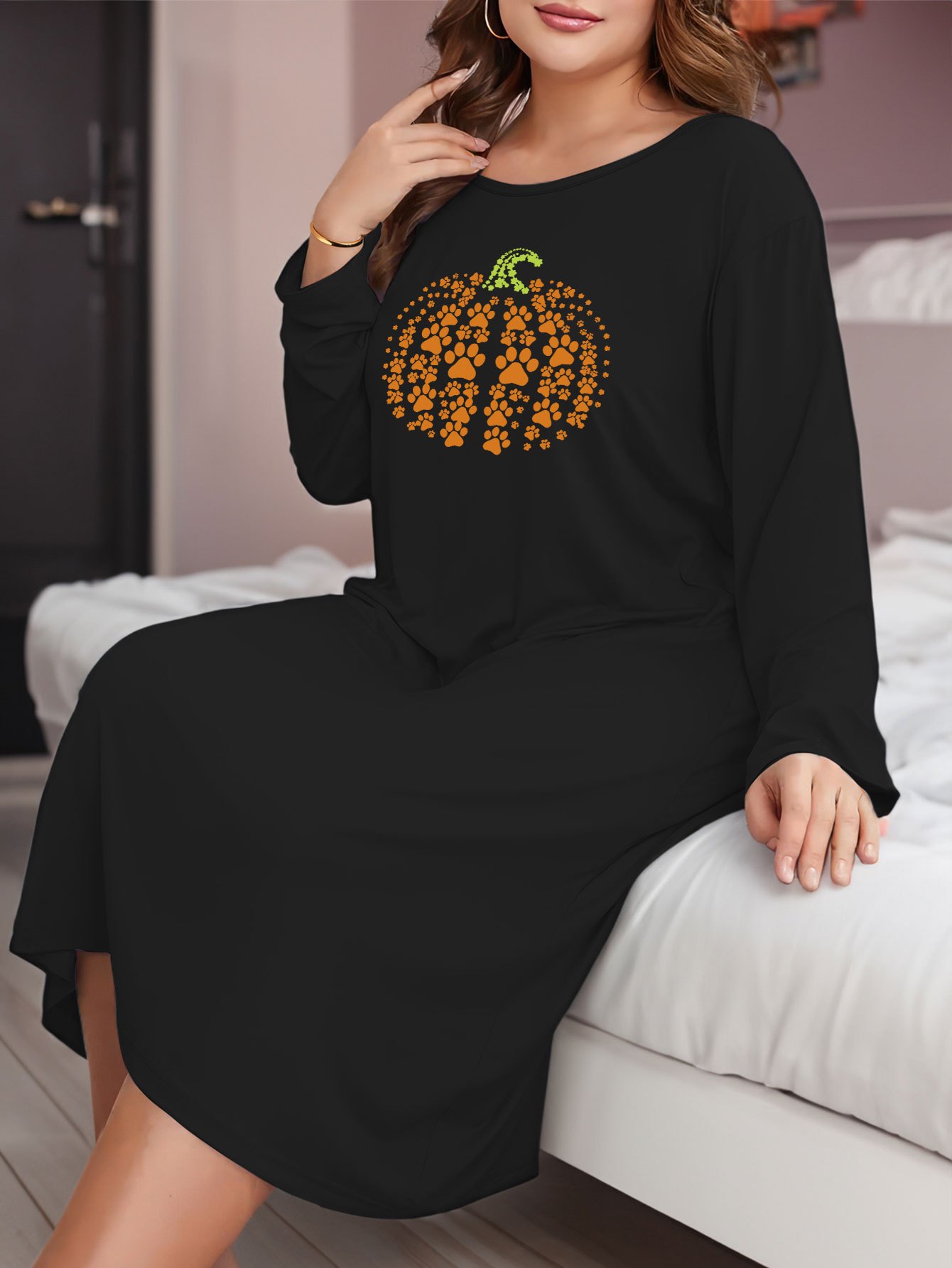 Thanksgiving Loungewear Dress Women's Plus Paw Print Night