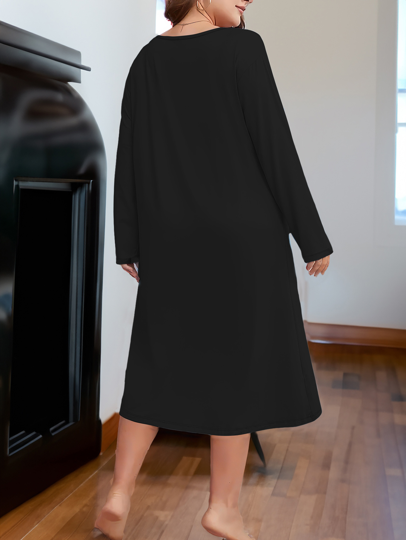 Coffee Print Long Sleeve Lounge Dress