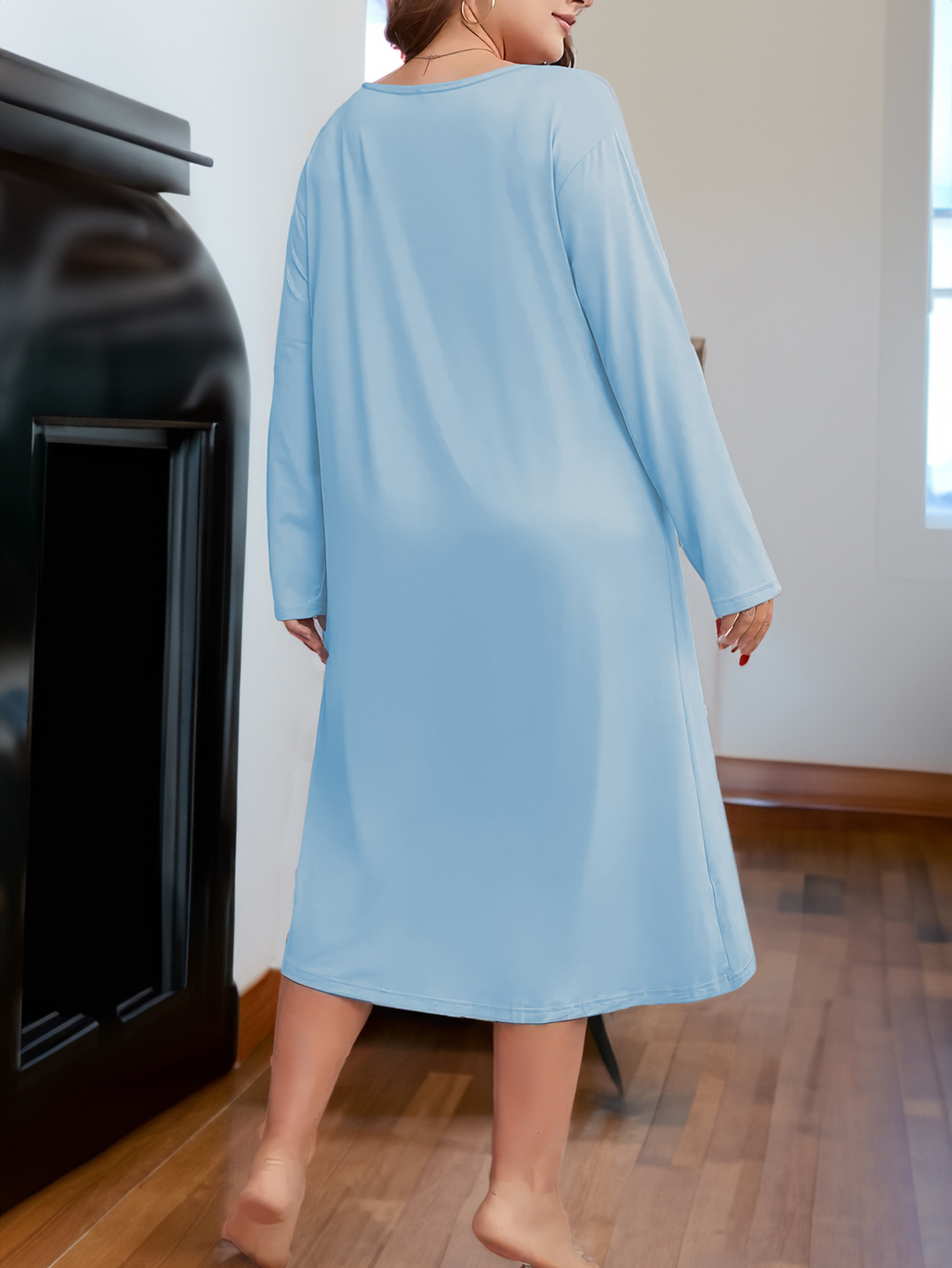Letter & Dwarf Print Long Sleeve Sleep Dress