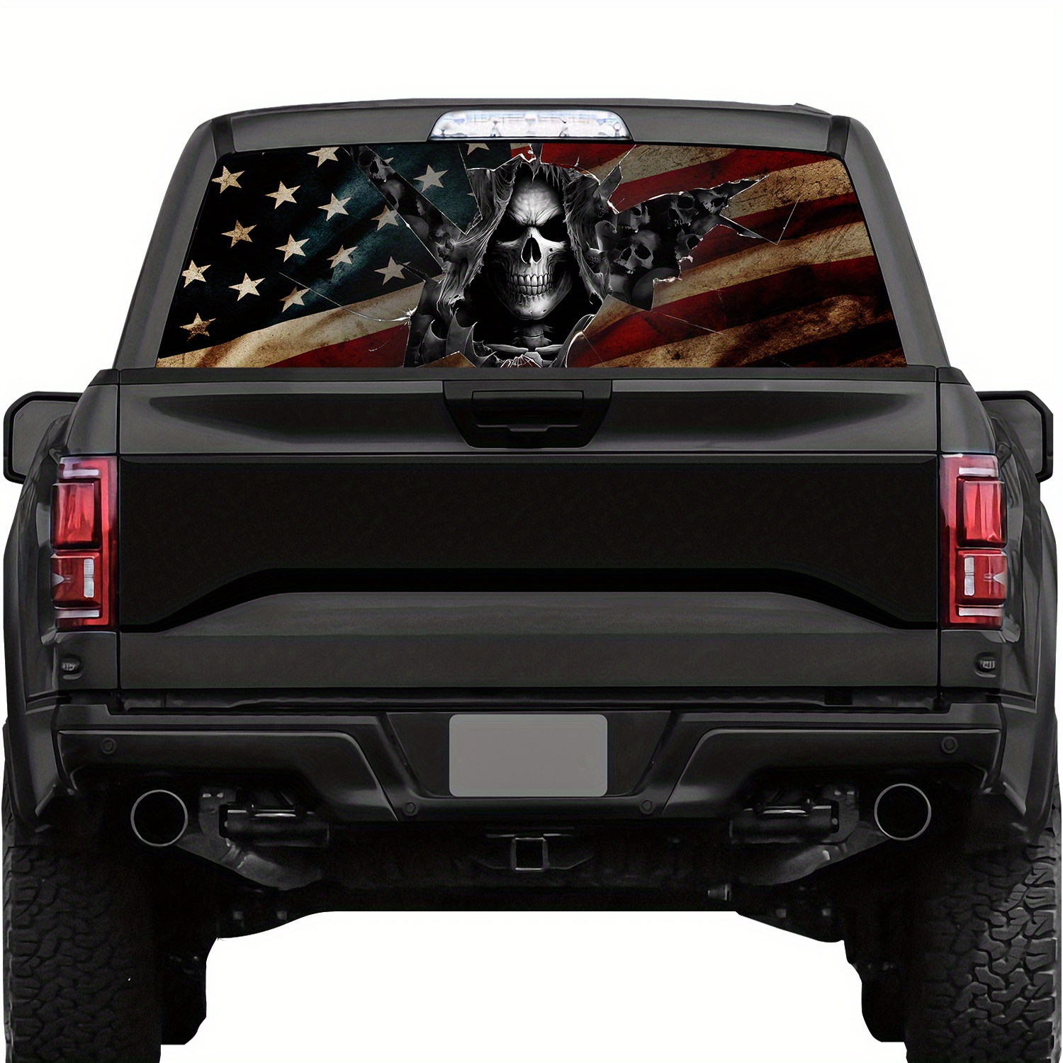 Tobethay American Skull Flag Rear Window Decal - 65x22 Inch Perforated Vinyl Sticker For Trucks & SUVs