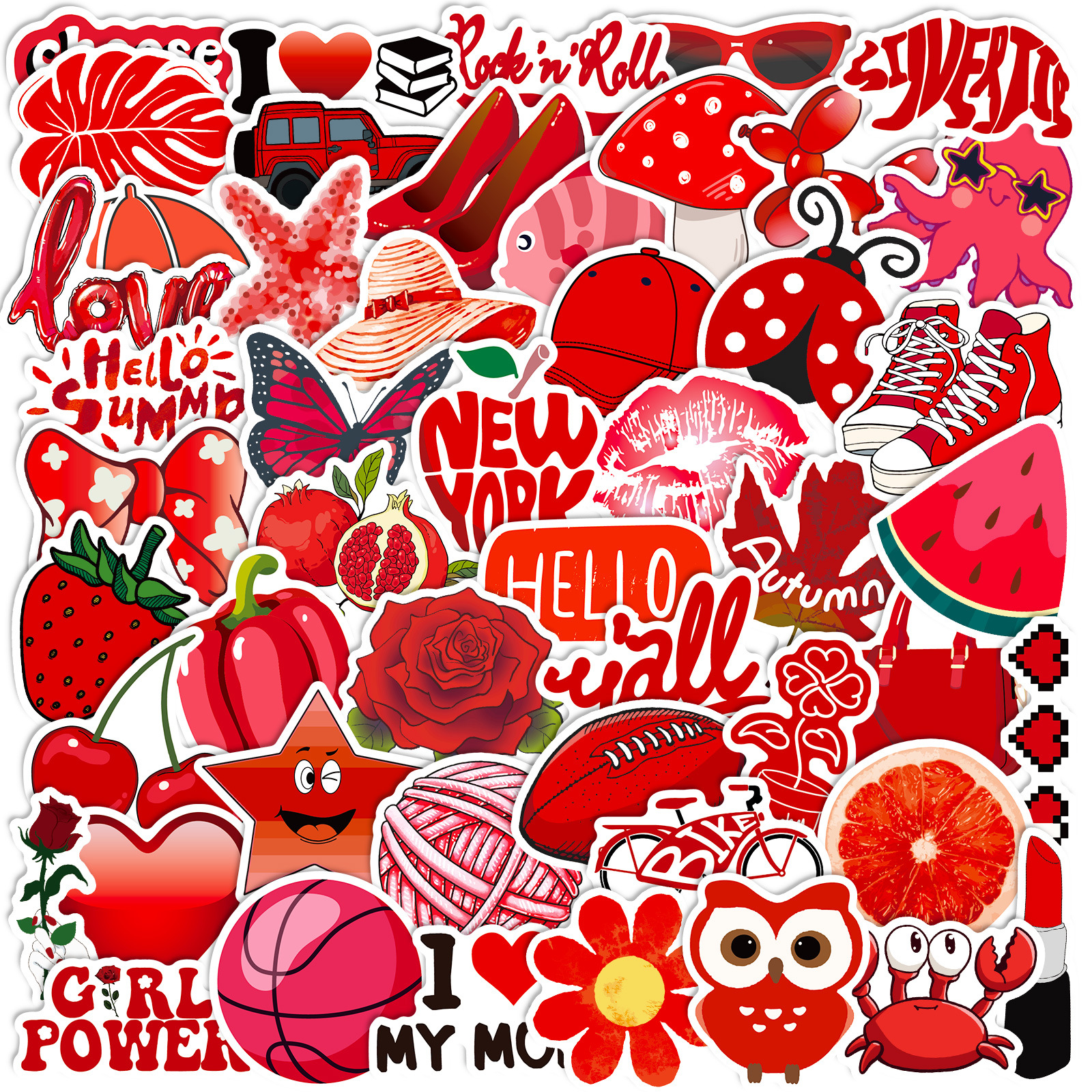 Red Series Mixed Stickers Red Small Fresh Stickers Cute - Temu