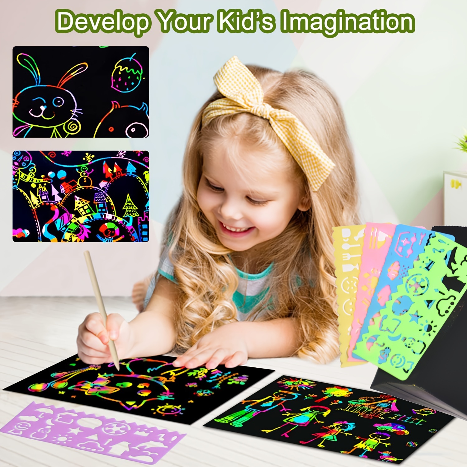 Art Set for Kids Rainbow Magic Scratch Off Paper Black Scratch Sheets Notes  Cards Boards Doodle Pads Childrens Crafts Projects Kit for Girls Boys