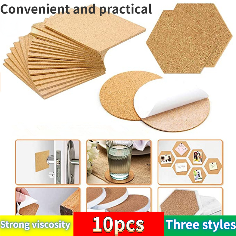 6Pcs Self-adhesive Cork Board 3mm Thickness Natural Wooden Sheets for  Coasters Message Boards Hanging Decor