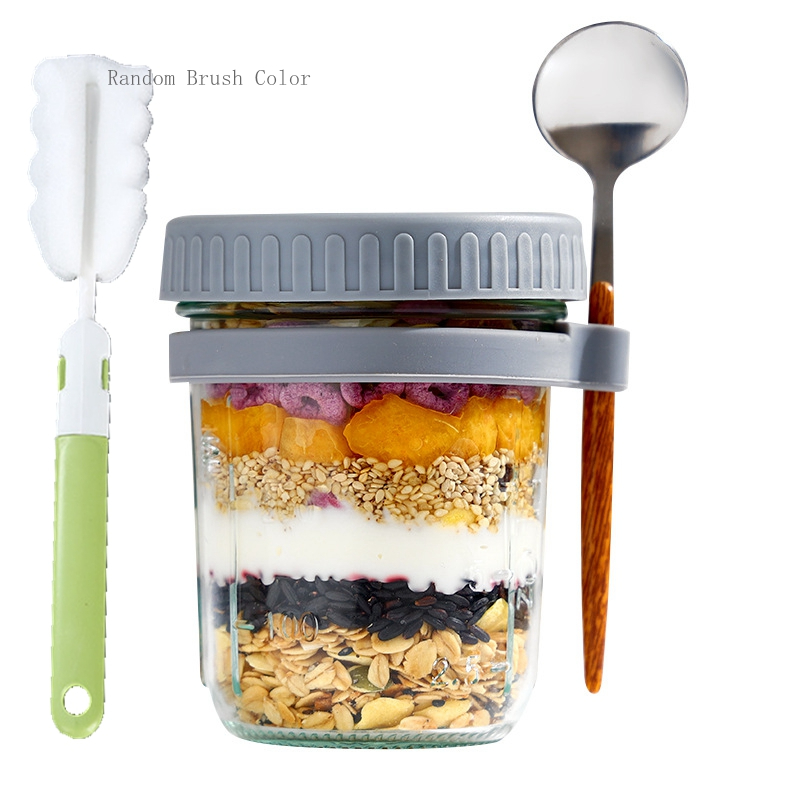 Reusable Overnight Oatmeal Container With Lid, Spoon, And Measuring Mark -  Capacity For Cereals, Milk, Vegetables, And Fruit Salads - Temu