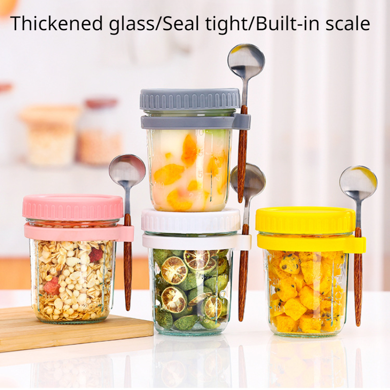 Multipurpose Glass Food Jars For Overnight Oats, Cereal, Milk, Vegetable  And Fruit Salad - Includes Lid And Spoon - Measurement Marks For Easy  Portion Control - Temu United Arab Emirates