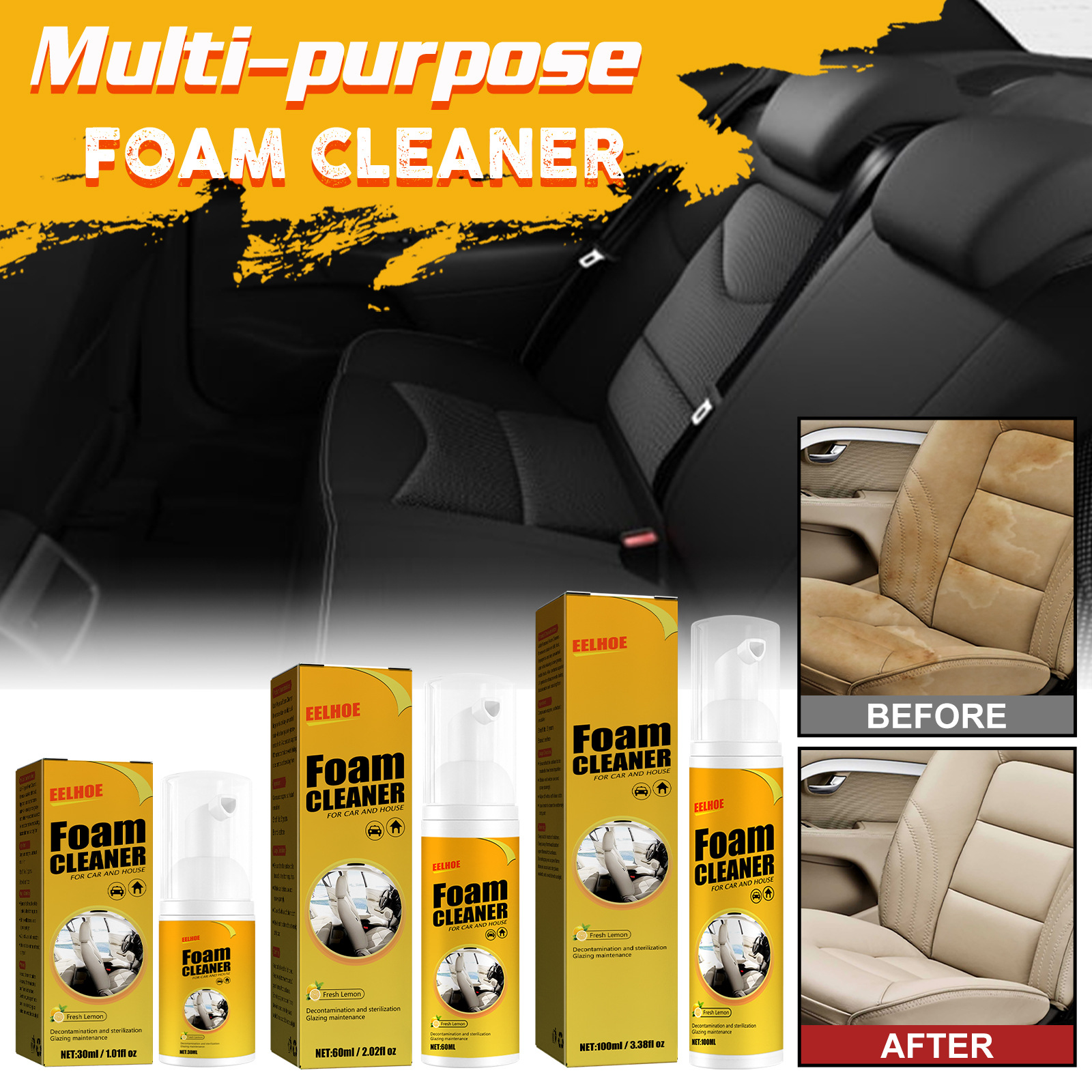 Multi-functional Car Foam Cleaner Cleaning Spray Powerful Stain Removal Kit  30ML