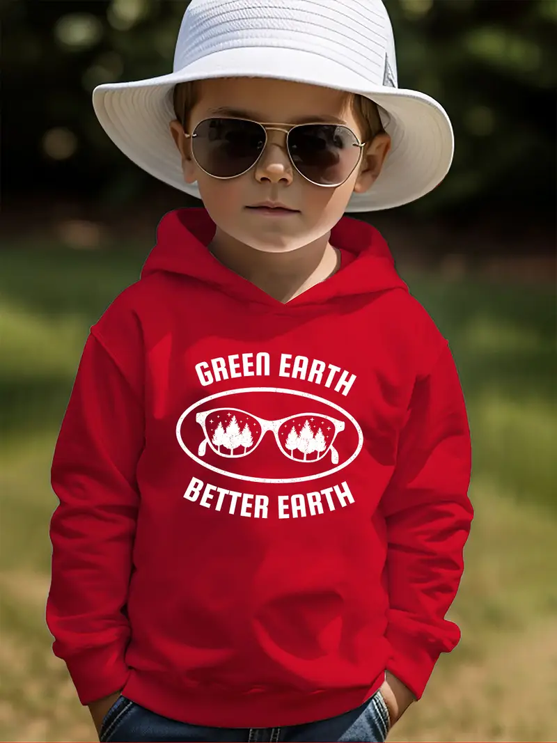 Earth Letter Print Green Hoodies Earth Letter Print Green Hoodies