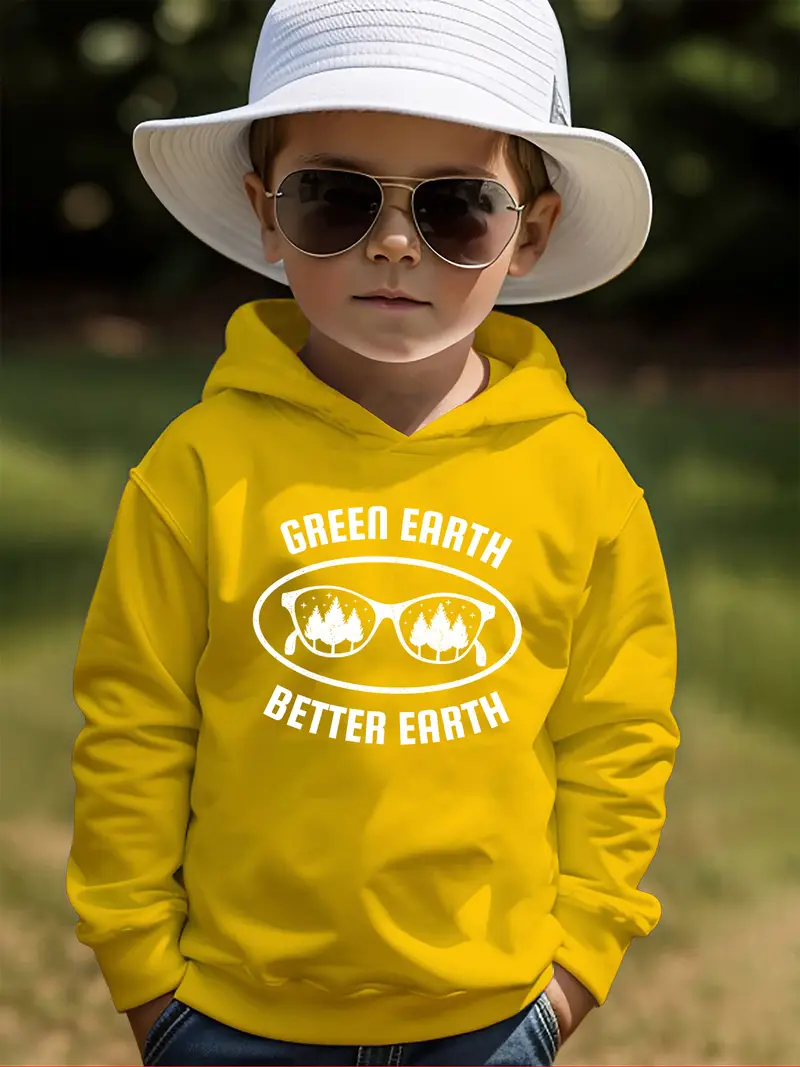 Earth Letter Print Green Hoodies Earth Letter Print Green Hoodies