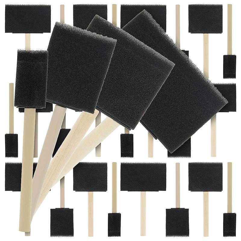 DIY Graffiti Sponge Shovel 4-piece Set Wooden Handle Black Flat Head  Painting Paint Sponge Brush Art Supplies