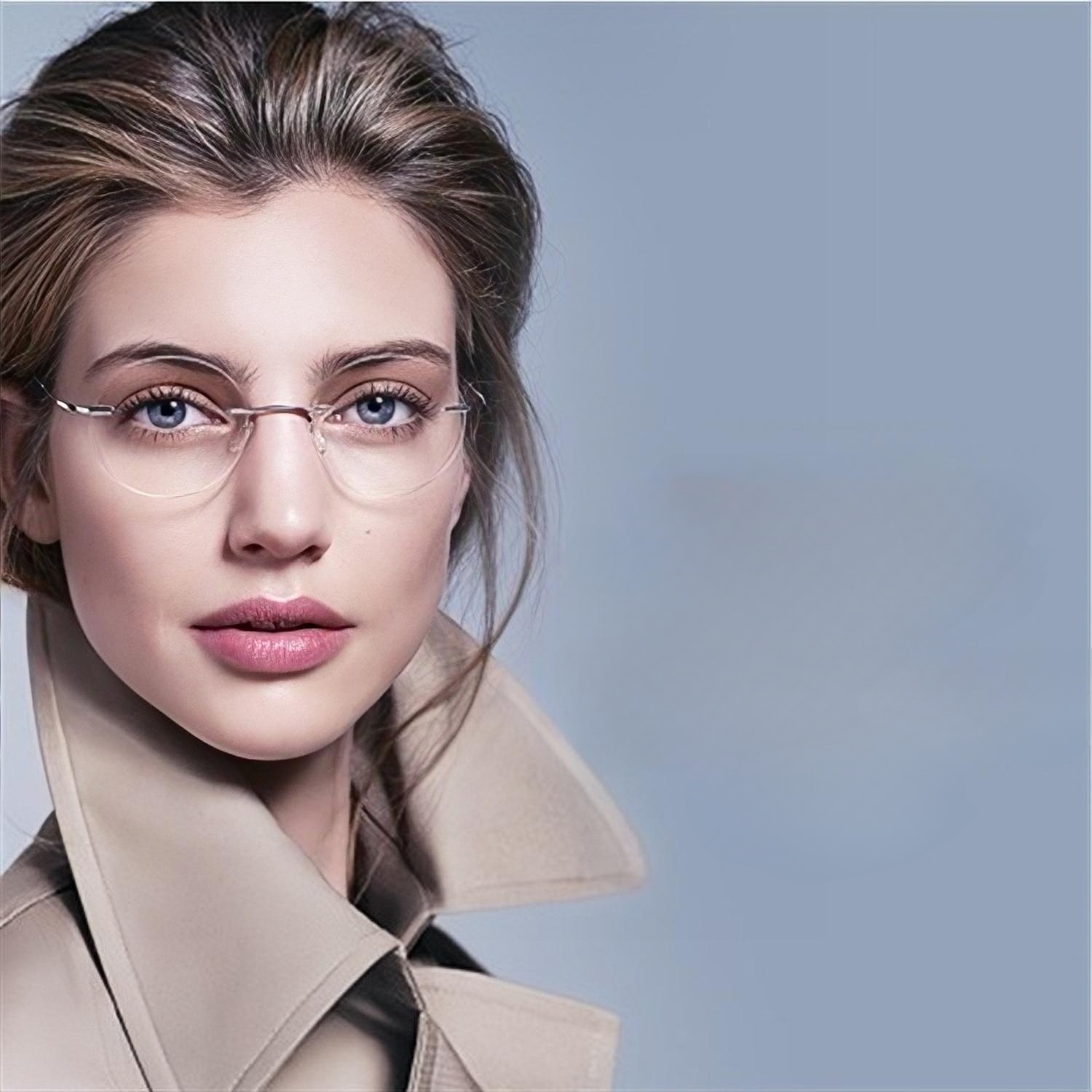 Titanium Flexible Frame For Women And Men, With Oval Rimless Clear Lens  Computer Glasses
