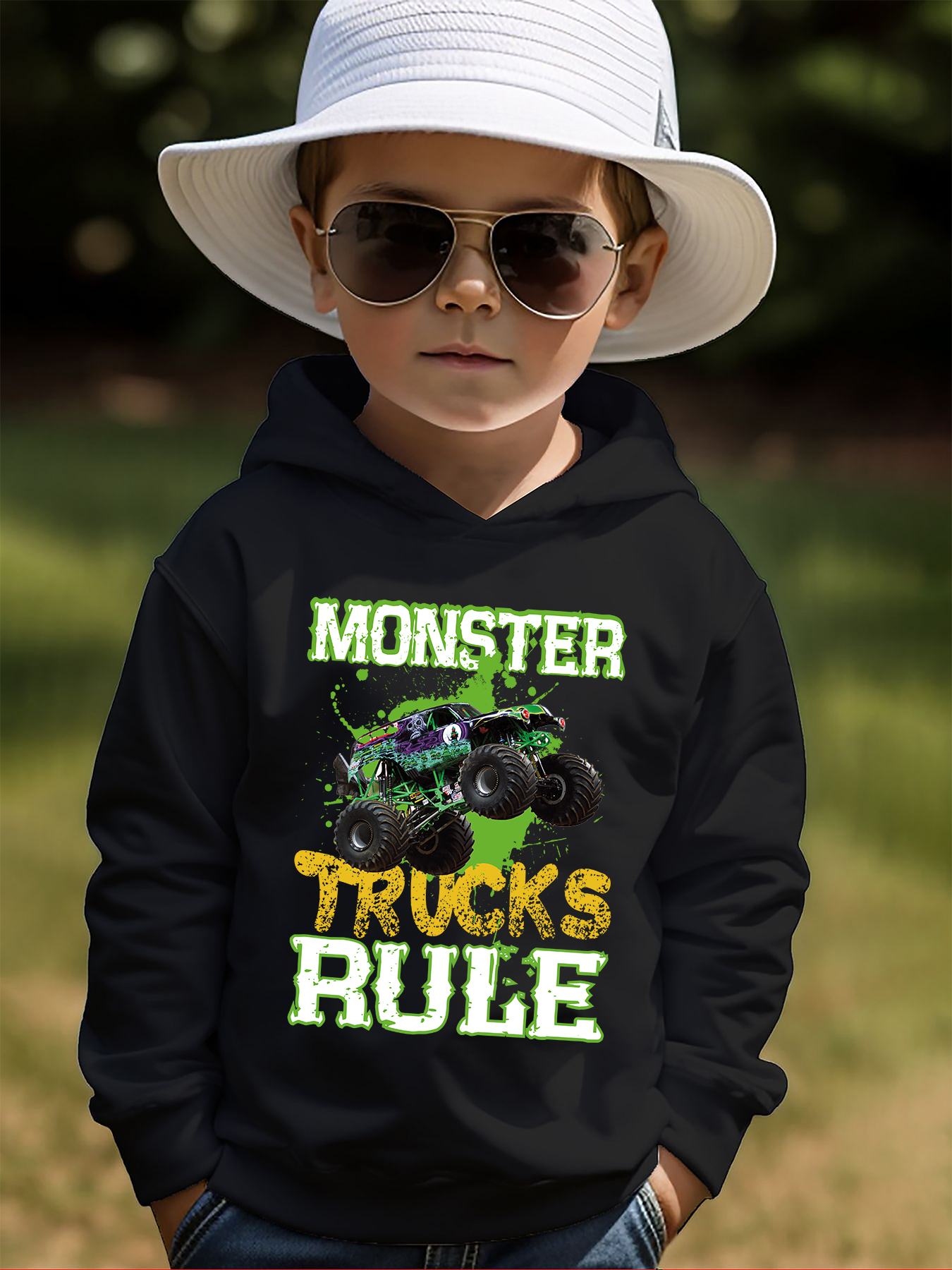 Cartoon Cool Monster Truck Print Boys Casual Pullover Long - Temu
