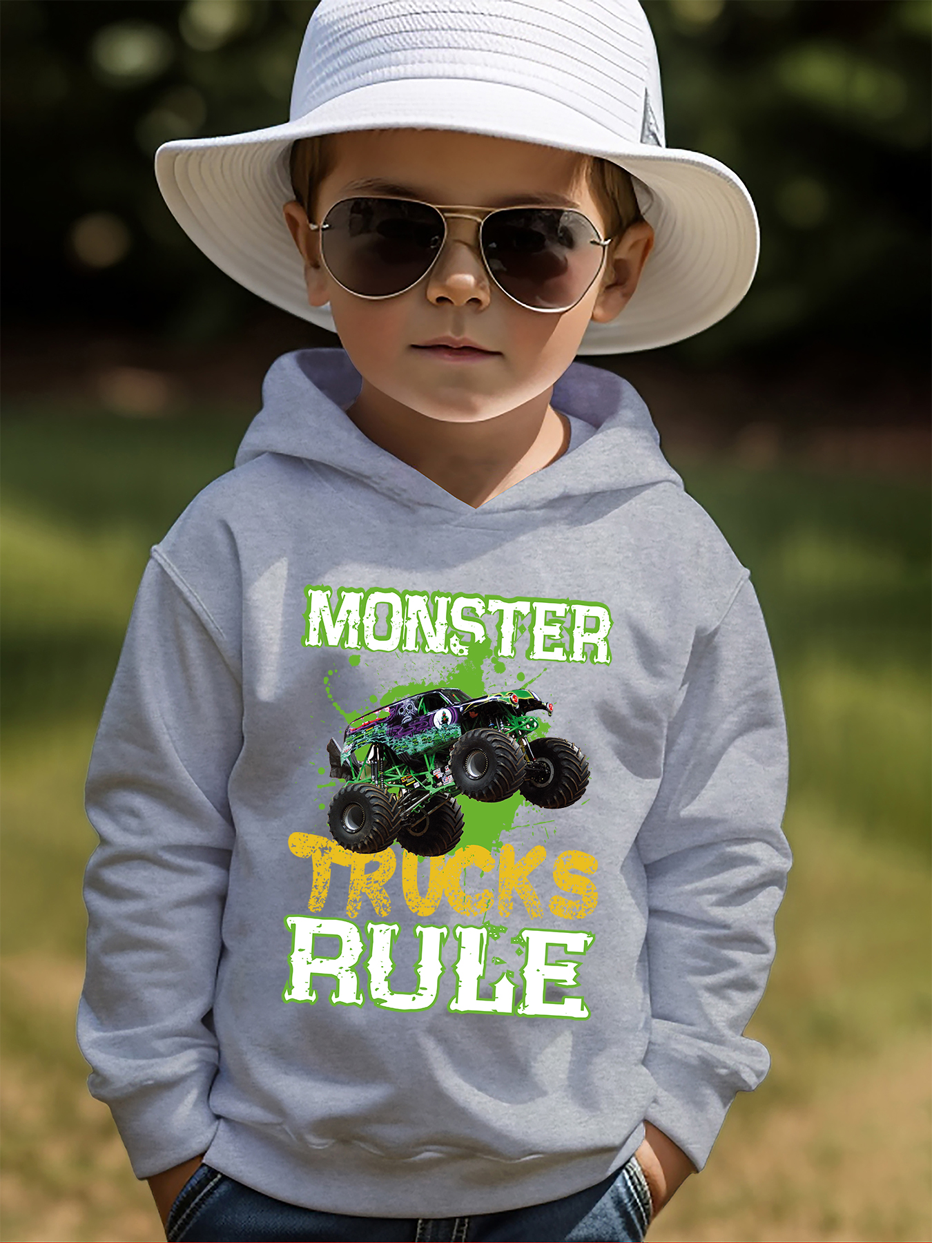 Sweatshirt with Printed Design - Lt gray melange/monster trucks - Kids