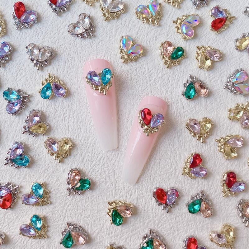 Heart Nail Charms Colorful Heart Nail Rhinestones 3d - Temu