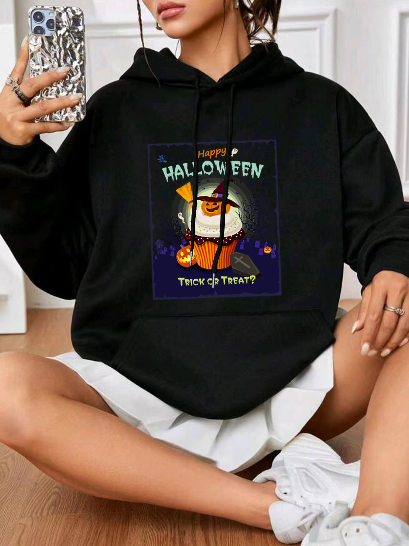 Halloween Pumpkin Graphic Hooded Sweatshirt, Long Sleeves With Front Pocket  Casual Hoodie, Women's Clothing - Temu