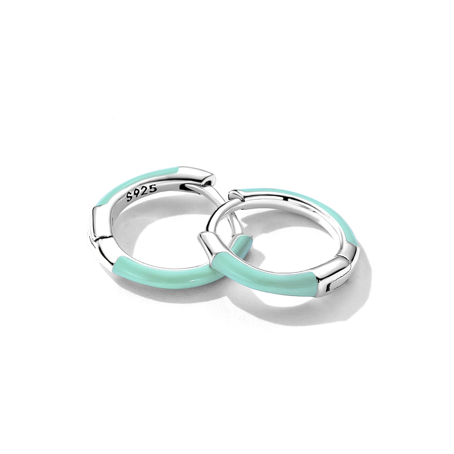 TEMU Sterling 925 Silver Hypoallergenic Ear Jewelry Green Enamel Hoop Earrings Elegant Delicate Female Gift