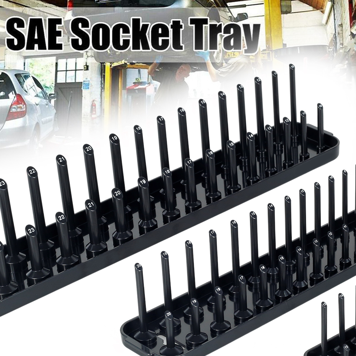6Pcs Socket Organizer Tray Set SAE and Metric 1/4in 3/8in 1/2in Shallow and  Deep Well Socket Holders Reusable Socket Storage Trays Tool Box Organizer  for Deep and Shallow Sockets 