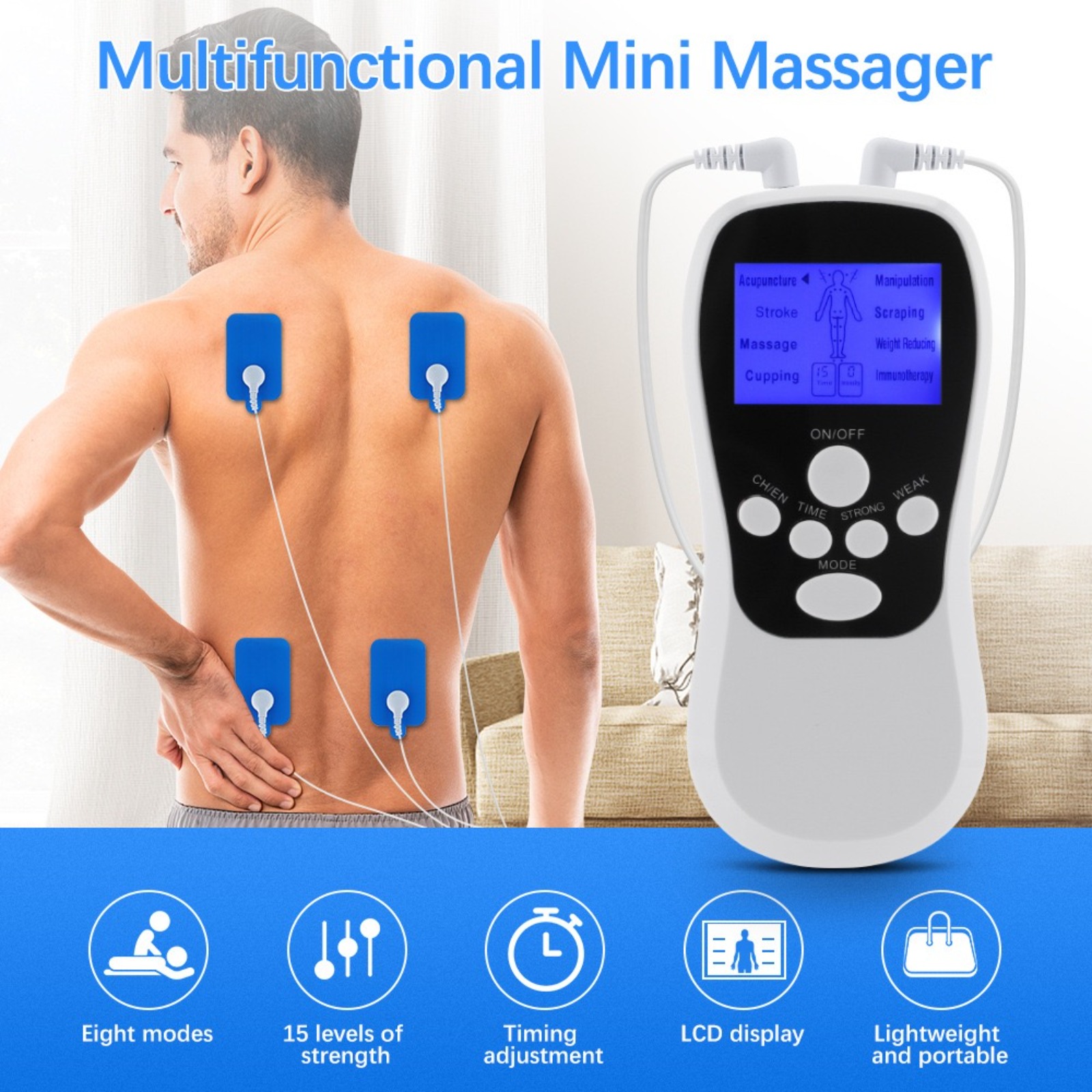 Electroestimulador muscular eléctrico EMS Tens, dispositivo de  fisioterapia, baja frecuencia, pulso de microcorriente, masajeador corporal  relajante