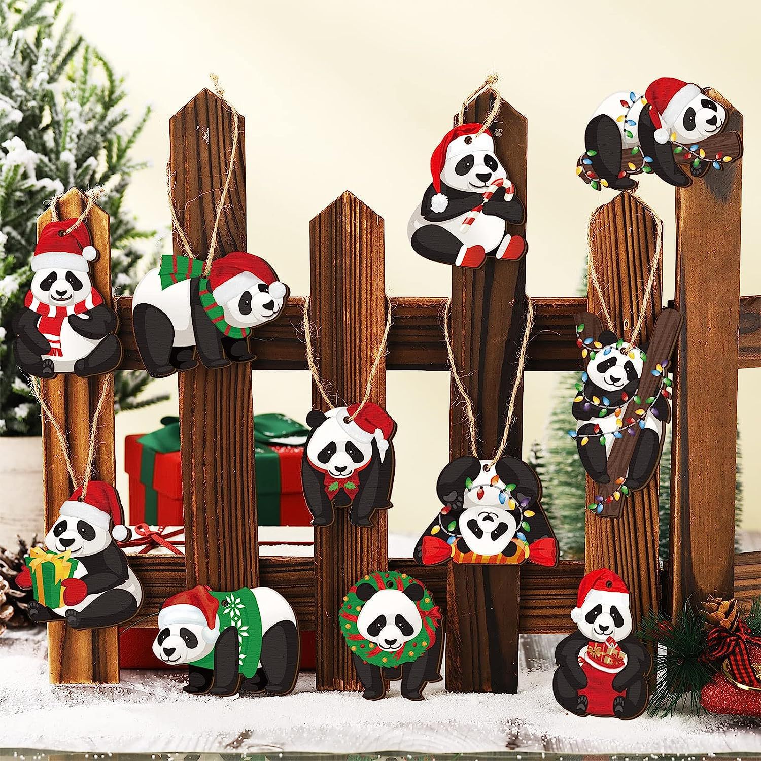 24pcs Wooden Christmas Winter Playing Cute Snowman Theme Party Gathering  Holiday Tree Hanging Celebration Home Decorations