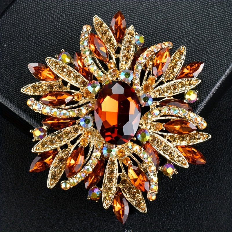 COLORFULBLING Women's Austrian Crystal Flower Teardrop Brooch - Gold Tone Vintage Elegant Pin (Brown)