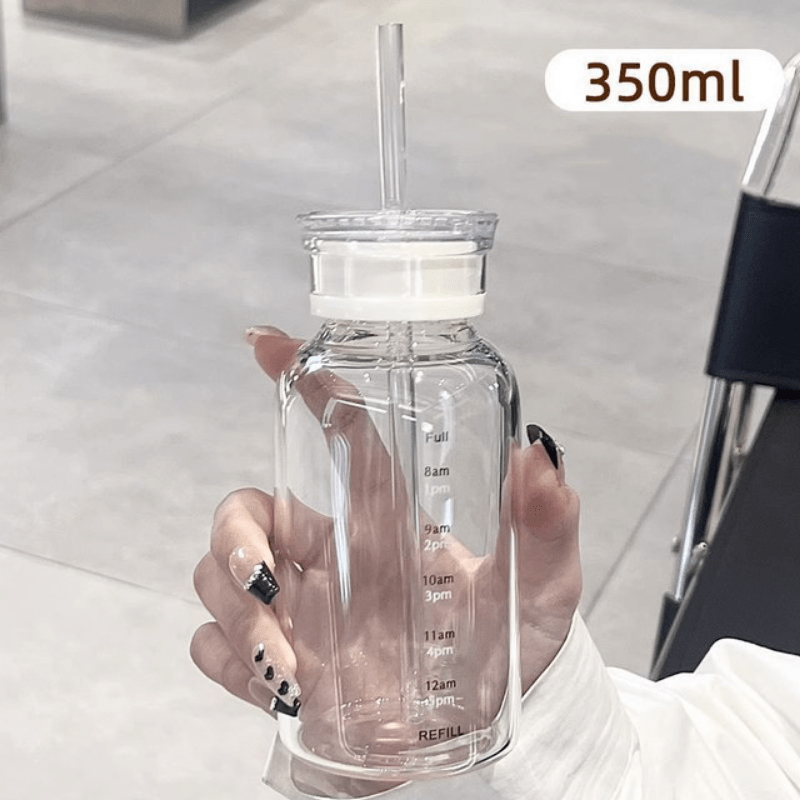 Glass Cup With Straw Mug Glass Lid Straw Cup Water Bottle Water