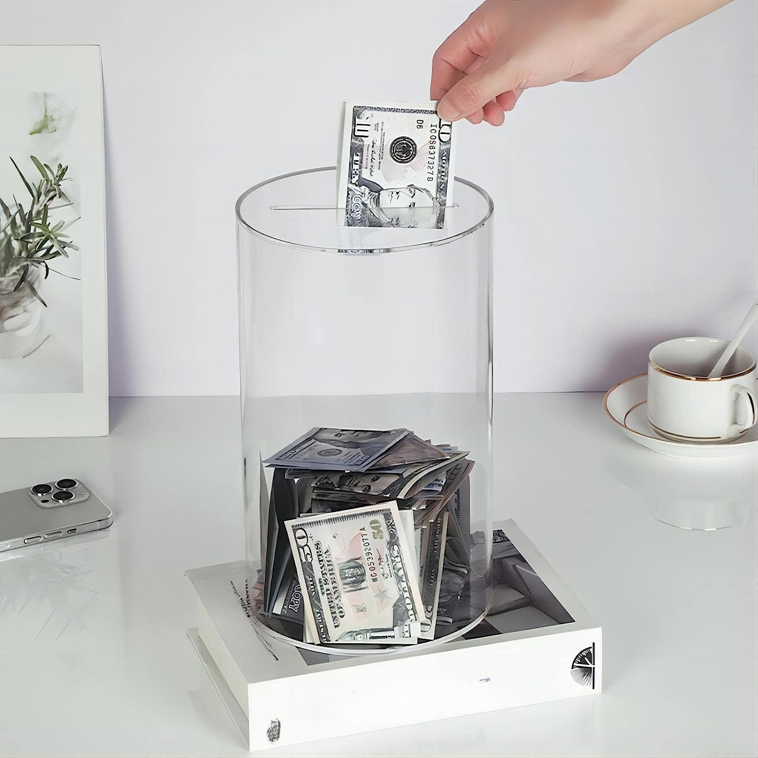 Acrylic Savings Jar Clear Round Money Box Transparent Round Money Box  Transparent Saving Box For Toddler Girls Boys Kids