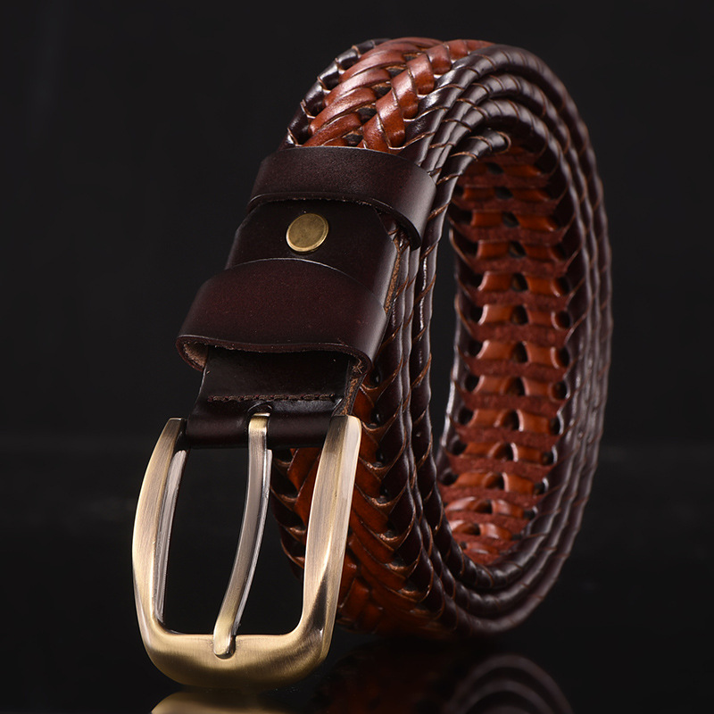

1pc 110/115/120cm Men's Genuine Leather Cowhide Belt, Woven Casual Versatile Pants Belt