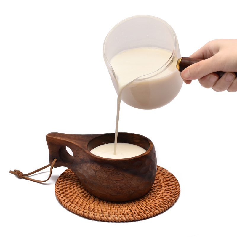 

1pc Handmade Wooden Milk Cup Acacia Wood Coffee Mug With Carrying Rope Handle Camping Drinkware Cups Home Kitchen Tools