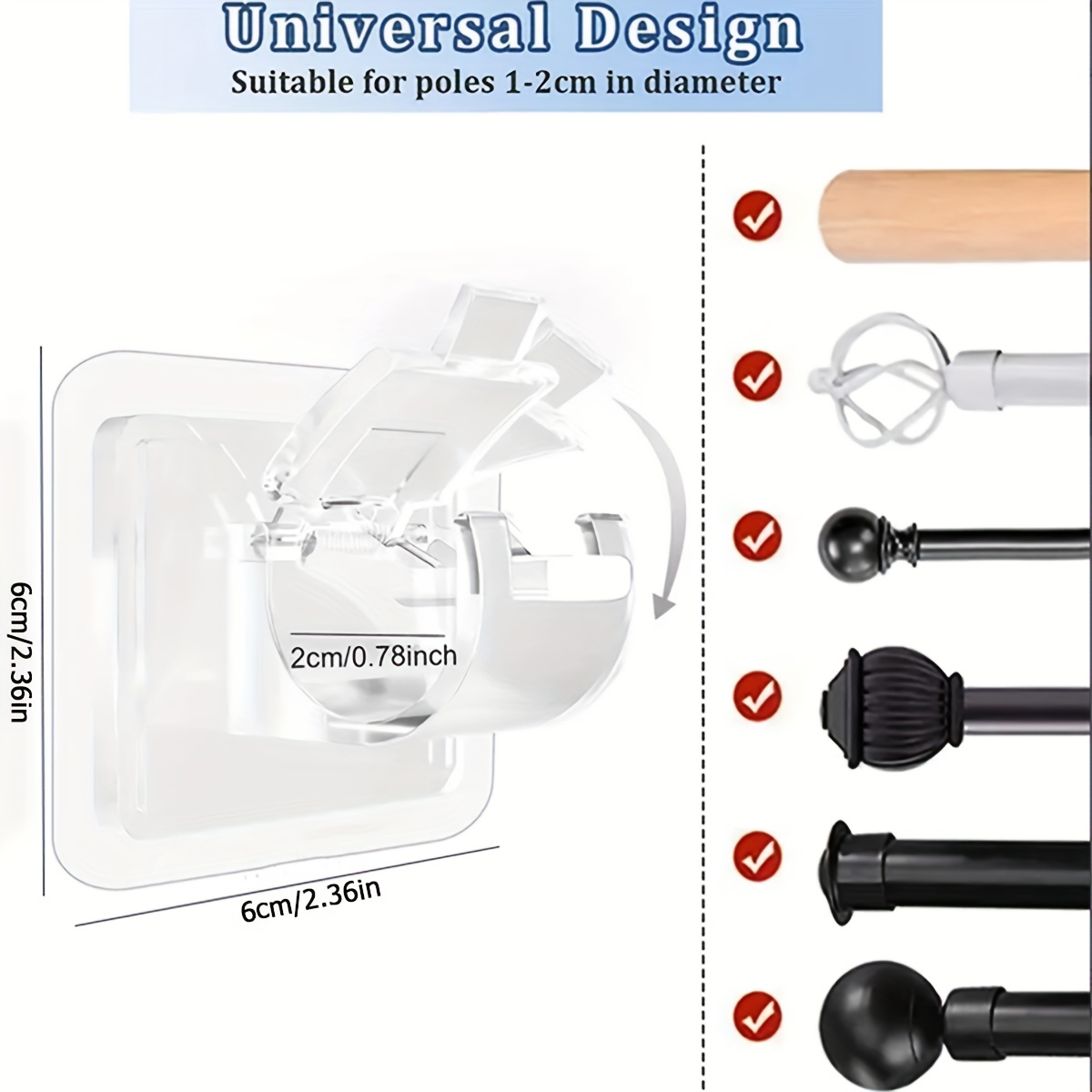 10pcs Adhesive Curtain Rod Brackets No Drilling Hooks for Bathroom Kitchen