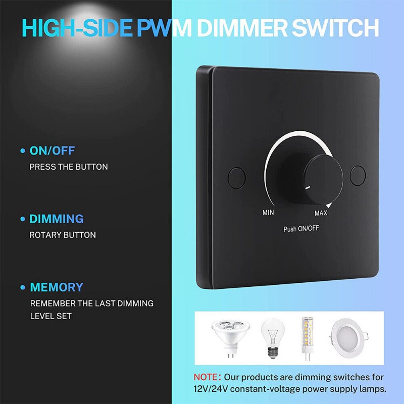 12v 24v Led Dimmer Switch Wall Push On/off Rotary Control - Temu