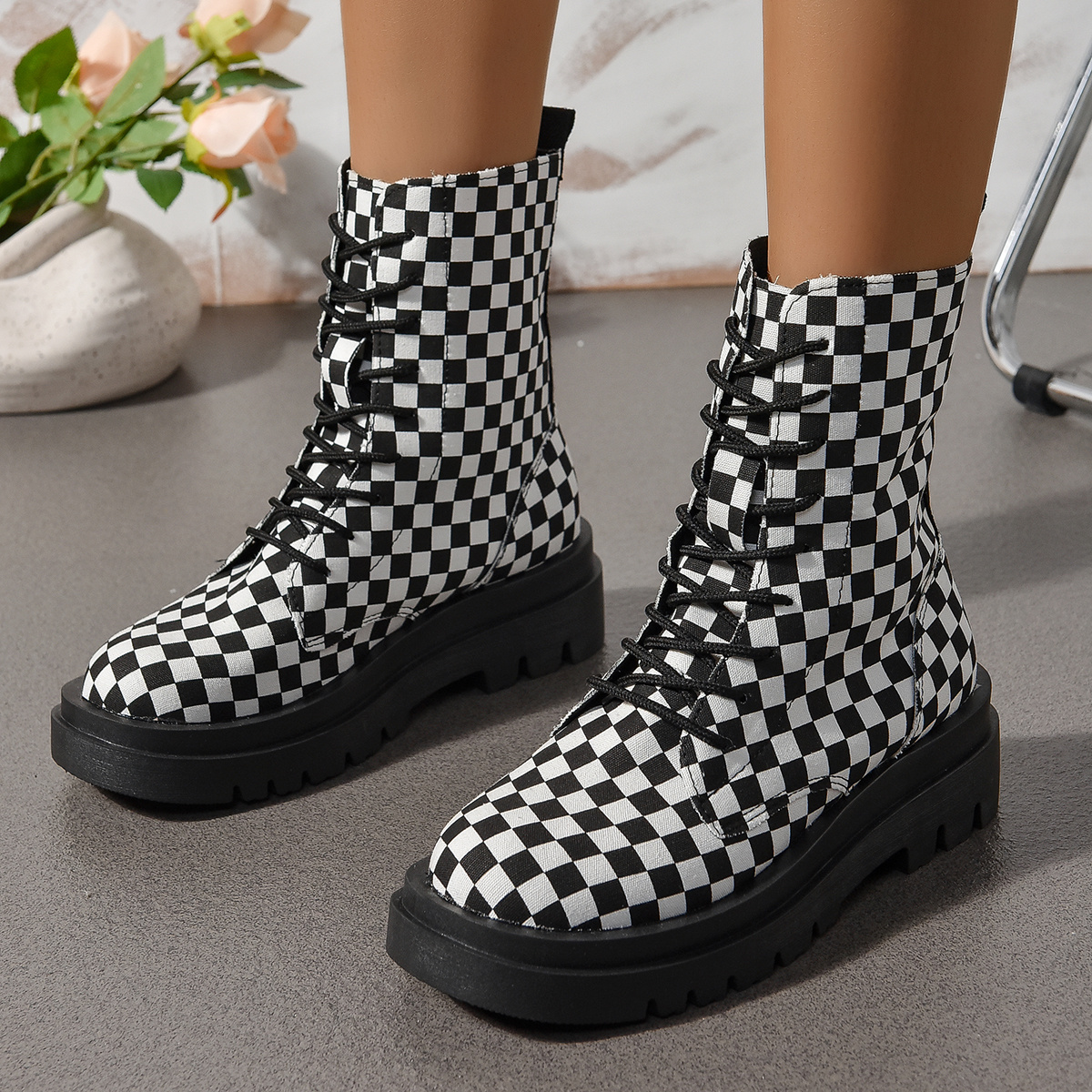 Black and hotsell white checkered boots