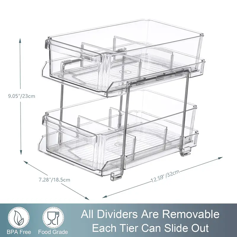 2 Tier Clear Organizer with Dividers for Cabinet / Counter, MultiUse  Slide-Out Storage Container - Kitchen, Pantry, Medicine Cabinet Storage  Bins 