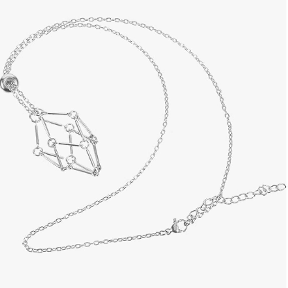 Crystal Holder Cage Necklace Golden Silver Color Necklace - Temu