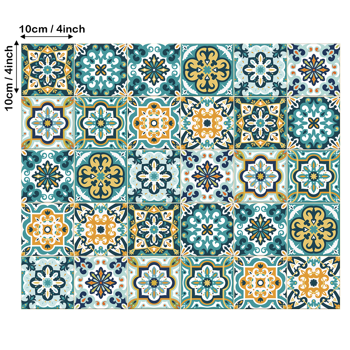 30pcs Boho Floral 4x4" Vinyl Tile Stickers - , Self-adhesive Decals For Kitchen & Bathroom Walls, Stair Risers - Home Decor