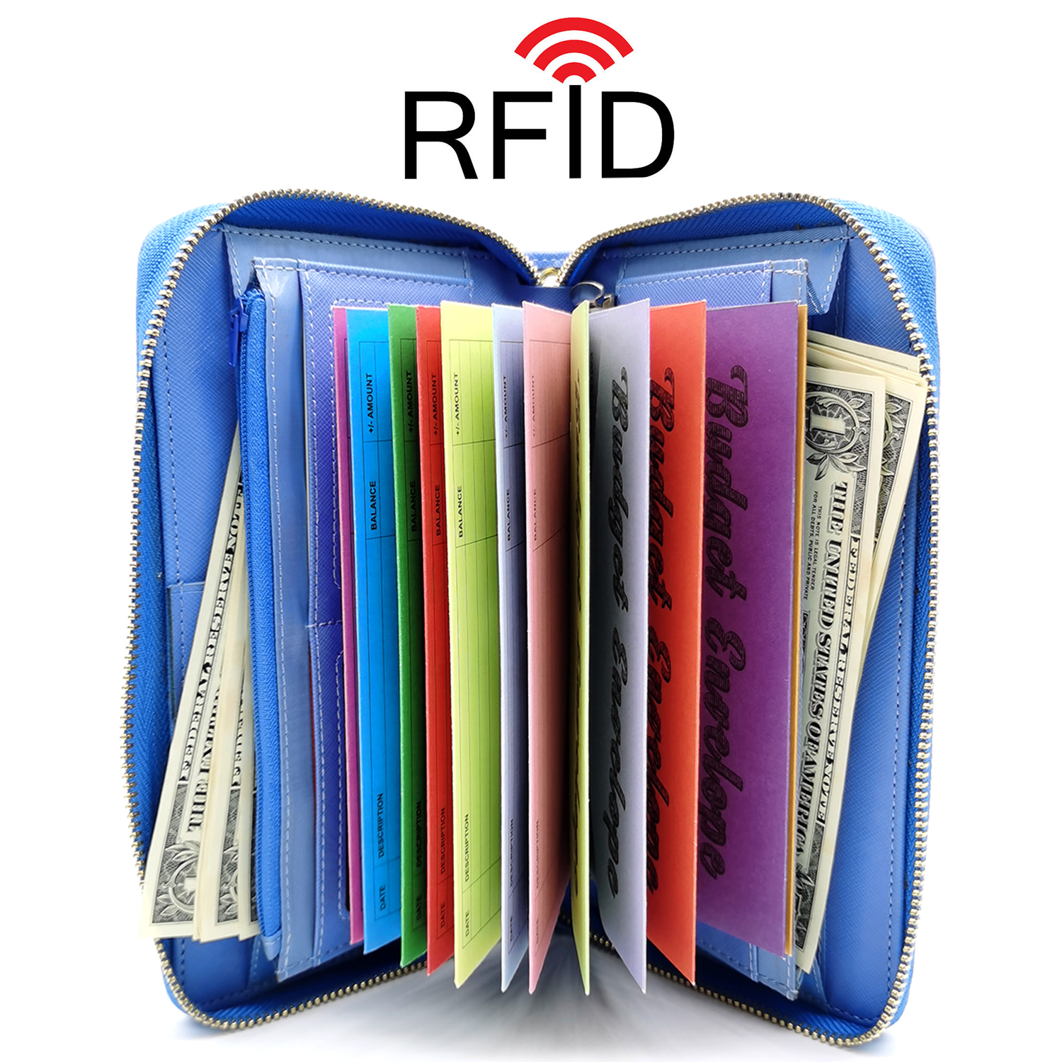 Cash Envelopes Wallet - RFID Blocking - Finances Organizer Calendar Budget Planner Notebook with 2023 Weekly & Monthly Planner Refill & 12 Budget