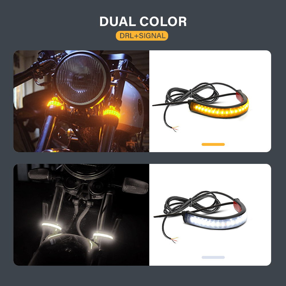 2Pcs 12V LED Ring Fork Strip Lamp Flashing Blinker Motorcycle Turn Signal  Light & DRL Amber White Moto Flasher Auto Accessories