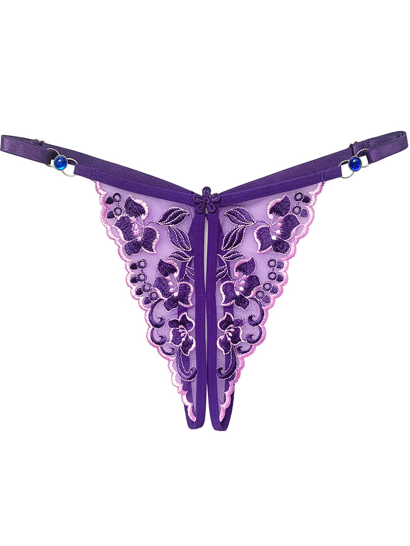 Floral Embroidery Mesh Thongs Hollow Open Crotch Sheer - Temu