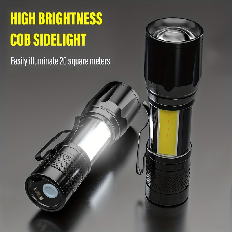 1 2 3pcs led mini flashlights usb rechargeable with cob side lights zoom waterproof torch light suitable for camping hiking maintenance details 4